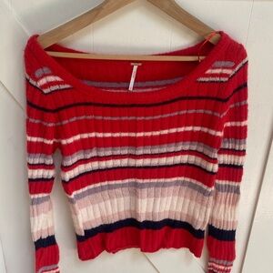 Free People Striped Red and Pink Women's Sweater